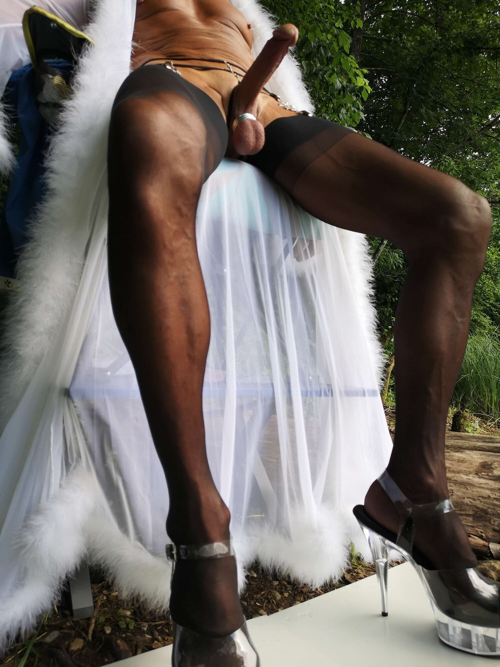 Boner and Marabou Negligee at public Nudist Lake #22