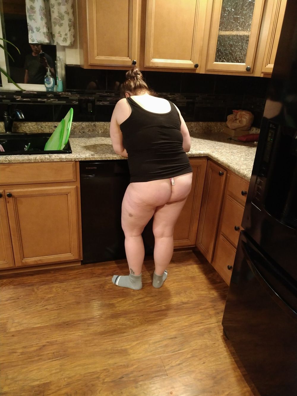 Sexy chubby wife cooking in thong  #6