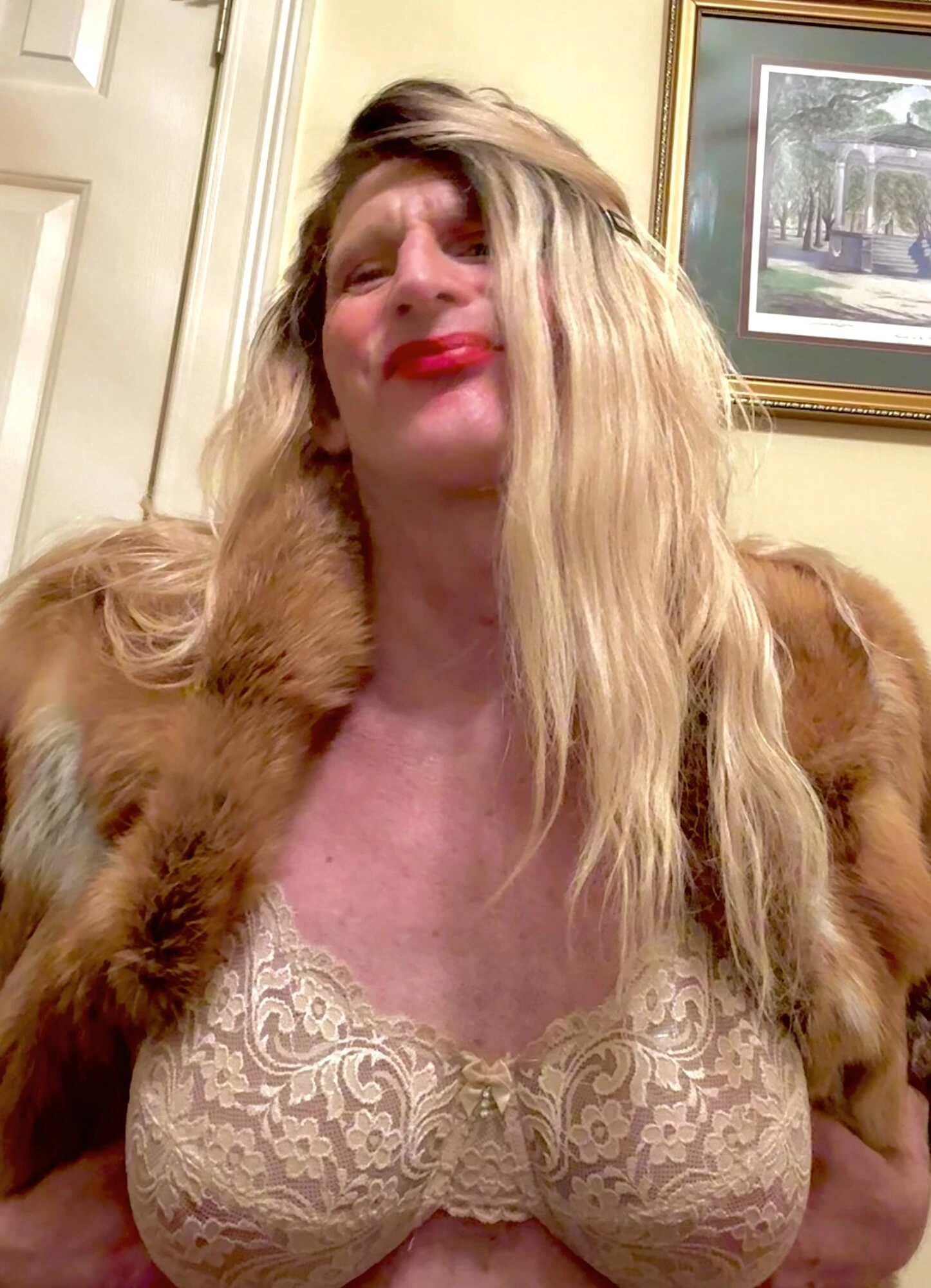 Long Blonde Hot Crossdresser Transvestite Fur Prostitute  #4