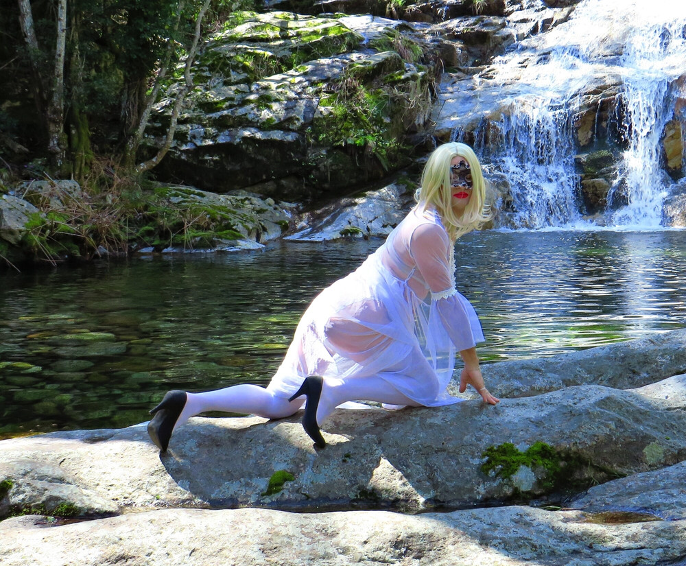 Sexy girl in sexy lingerie stockings and heels posing naked. #13