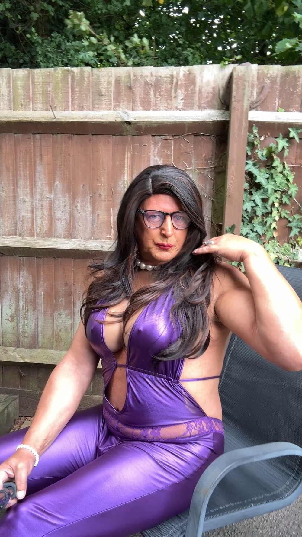 Sexy Crossdresser kellycd2022 in purple pvc catsuit and heel #22