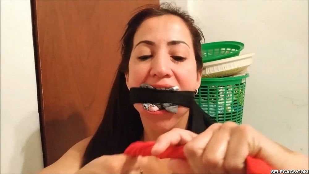 Self-Gagged Latina Mom With A Mouthful Of Socks - Selfgags #8