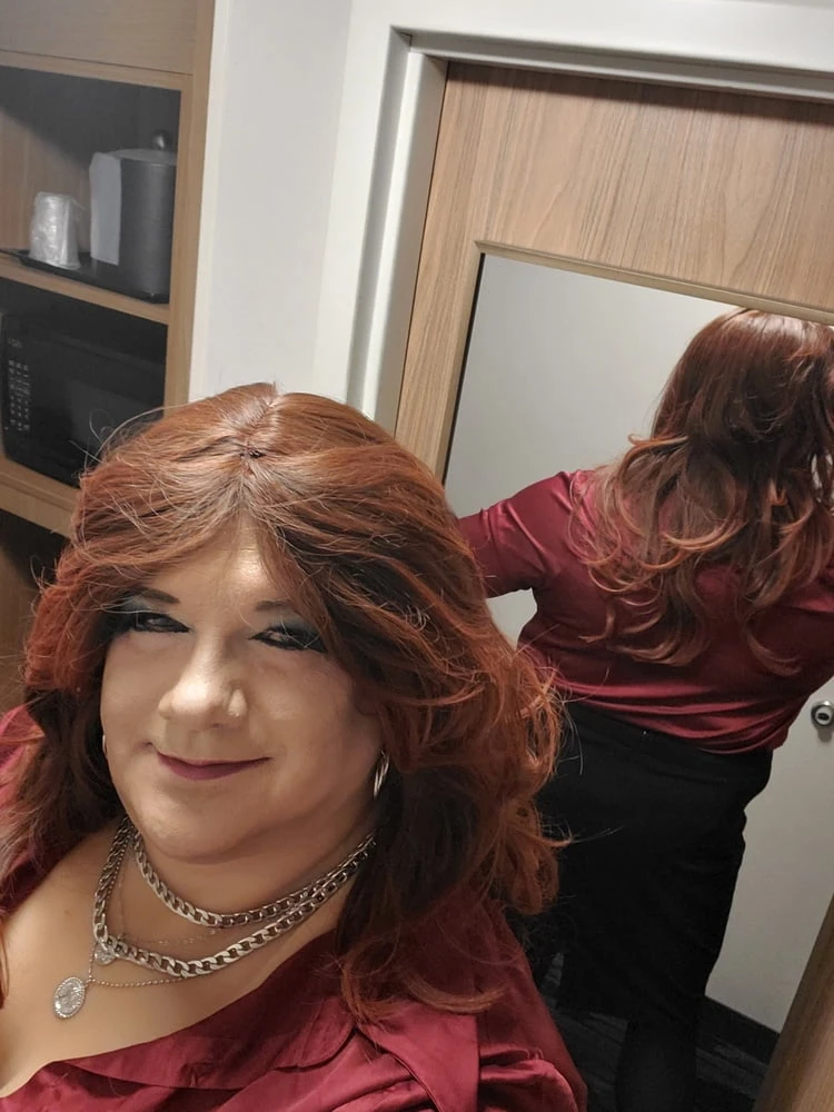 Red Satin Shirt and Black Stockings #46