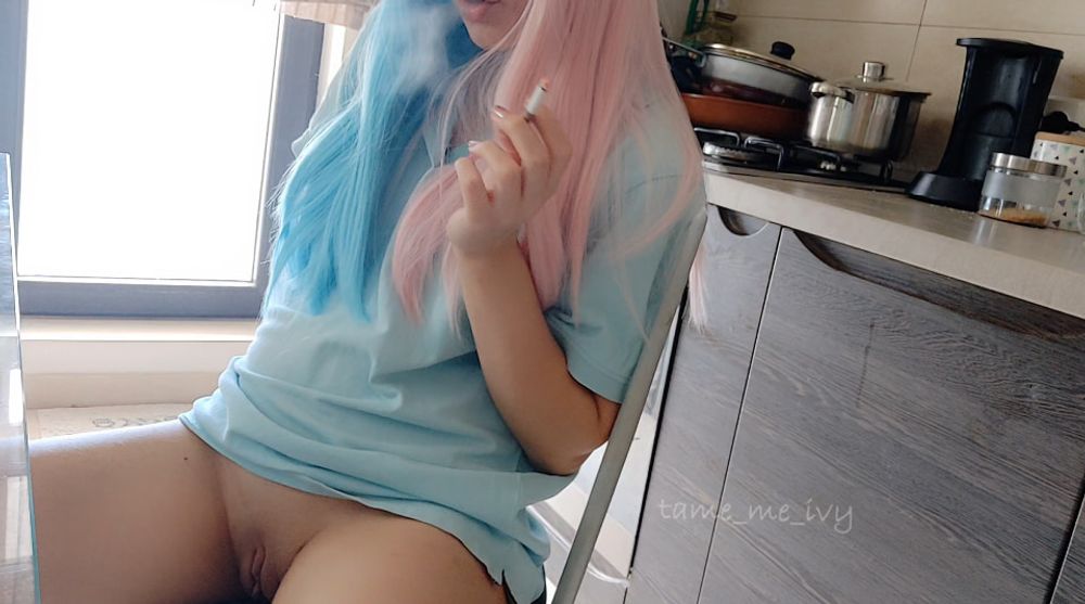 Egirl no panties smoking in the kitchen #7