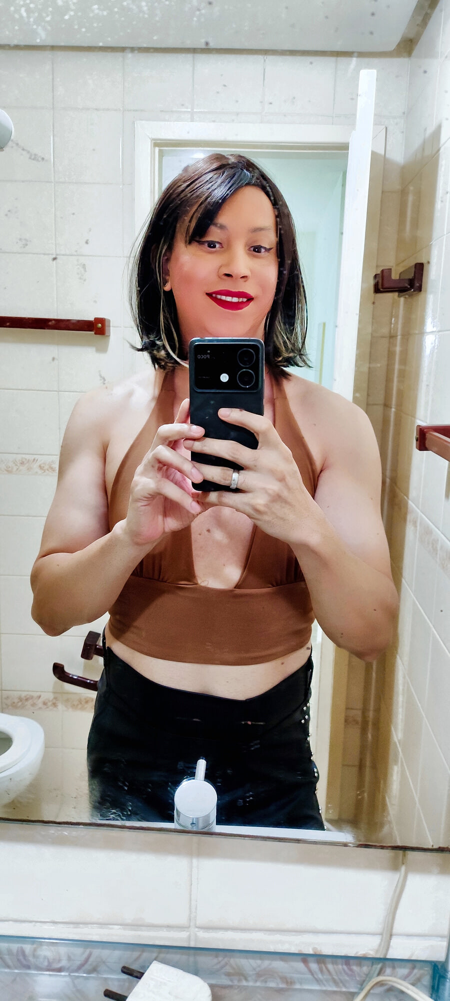 Crossdresser in brown top #10