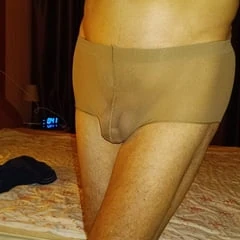 In transparent panties.