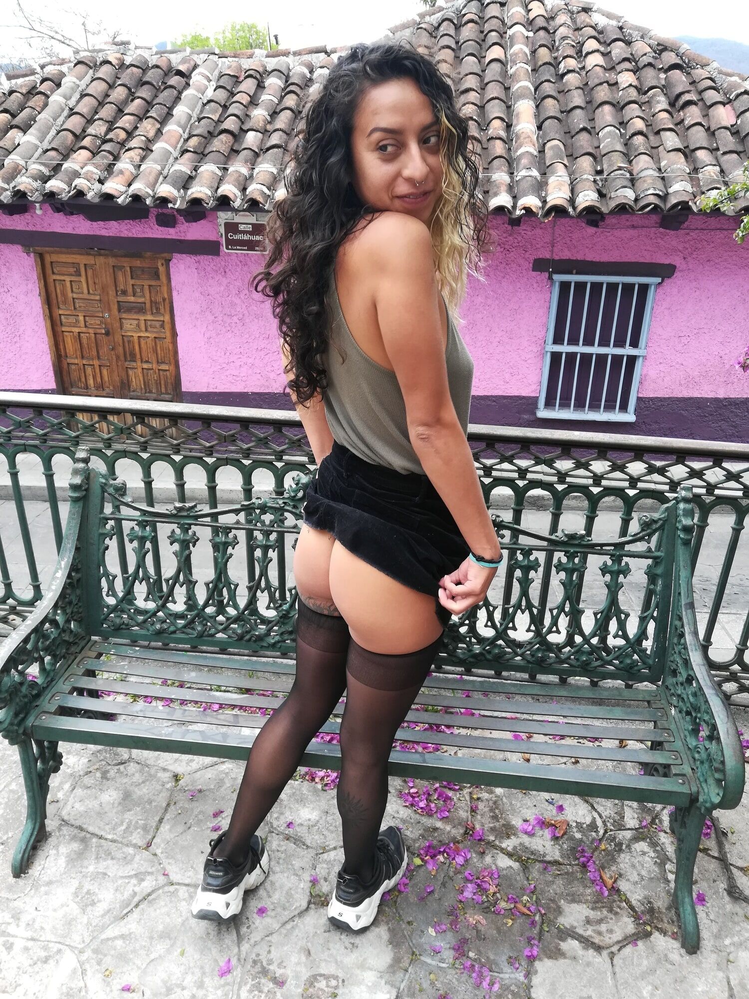teenager flashes her black sexy underwear in public #6