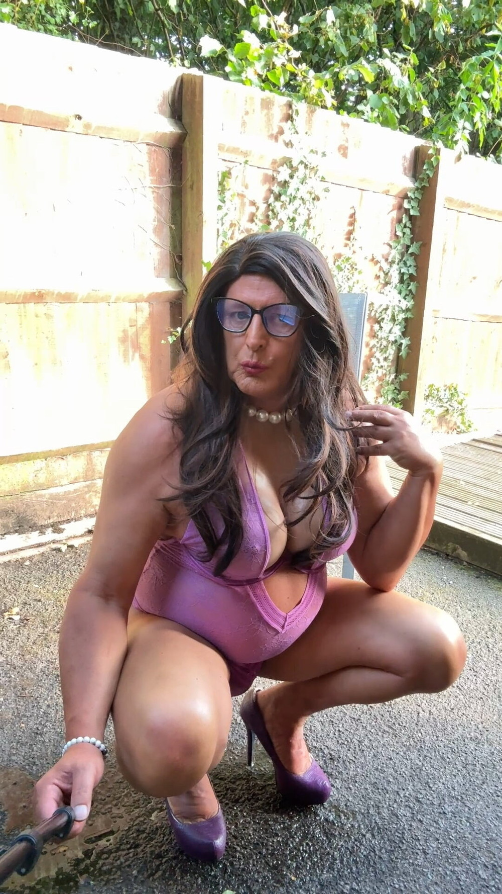 Sexy Crossdresser Kellycd2022’s in purple bodysuit and heels #30