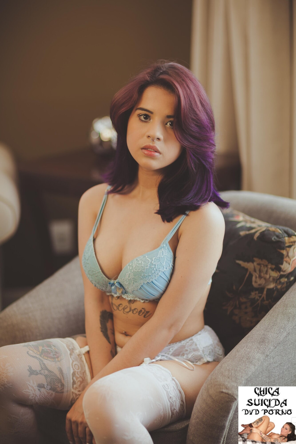 Hot big booty latina Evelin blue lingerie strip #8