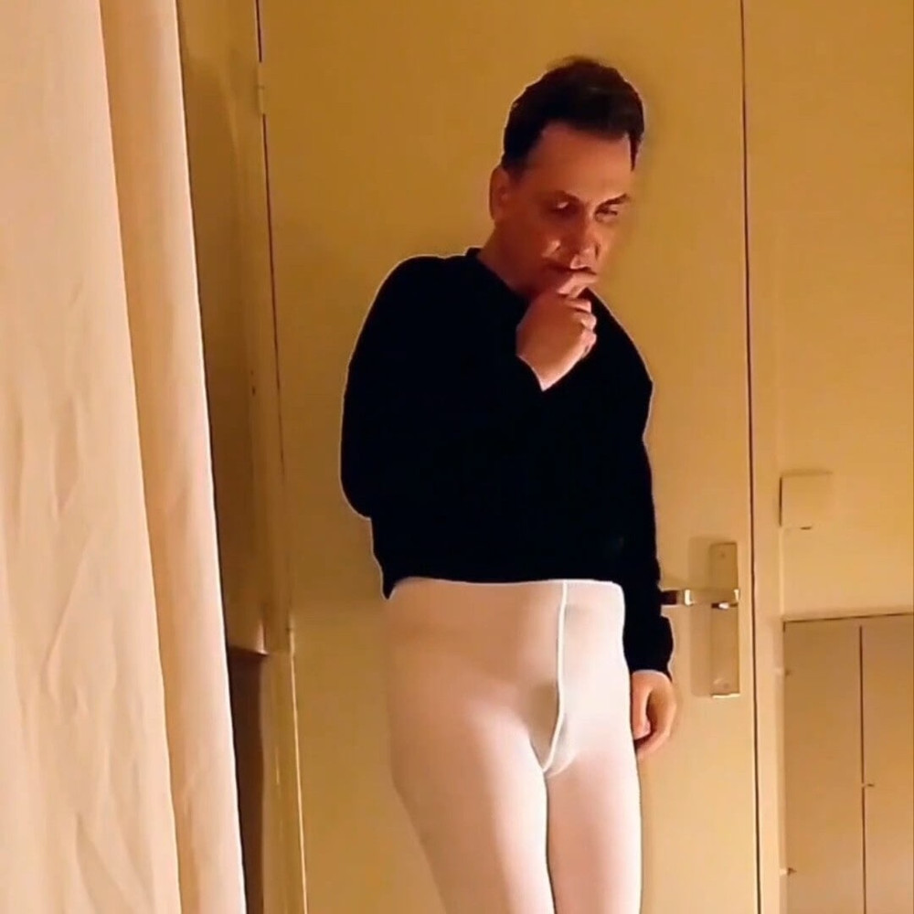 Cock stroking and anal play in white open pantyhose #26