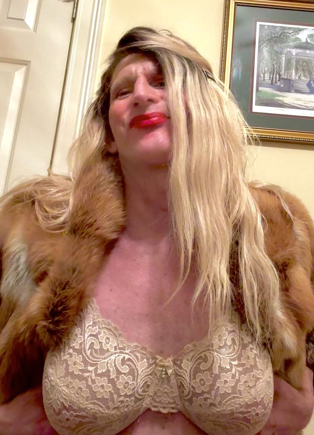 Long Blonde Hot Crossdresser Transvestite Fur Prostitute  #12