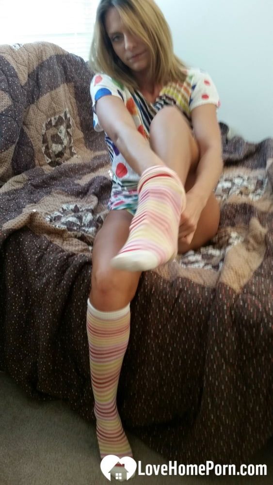 Babe with cute socks shows her dildo skills #4