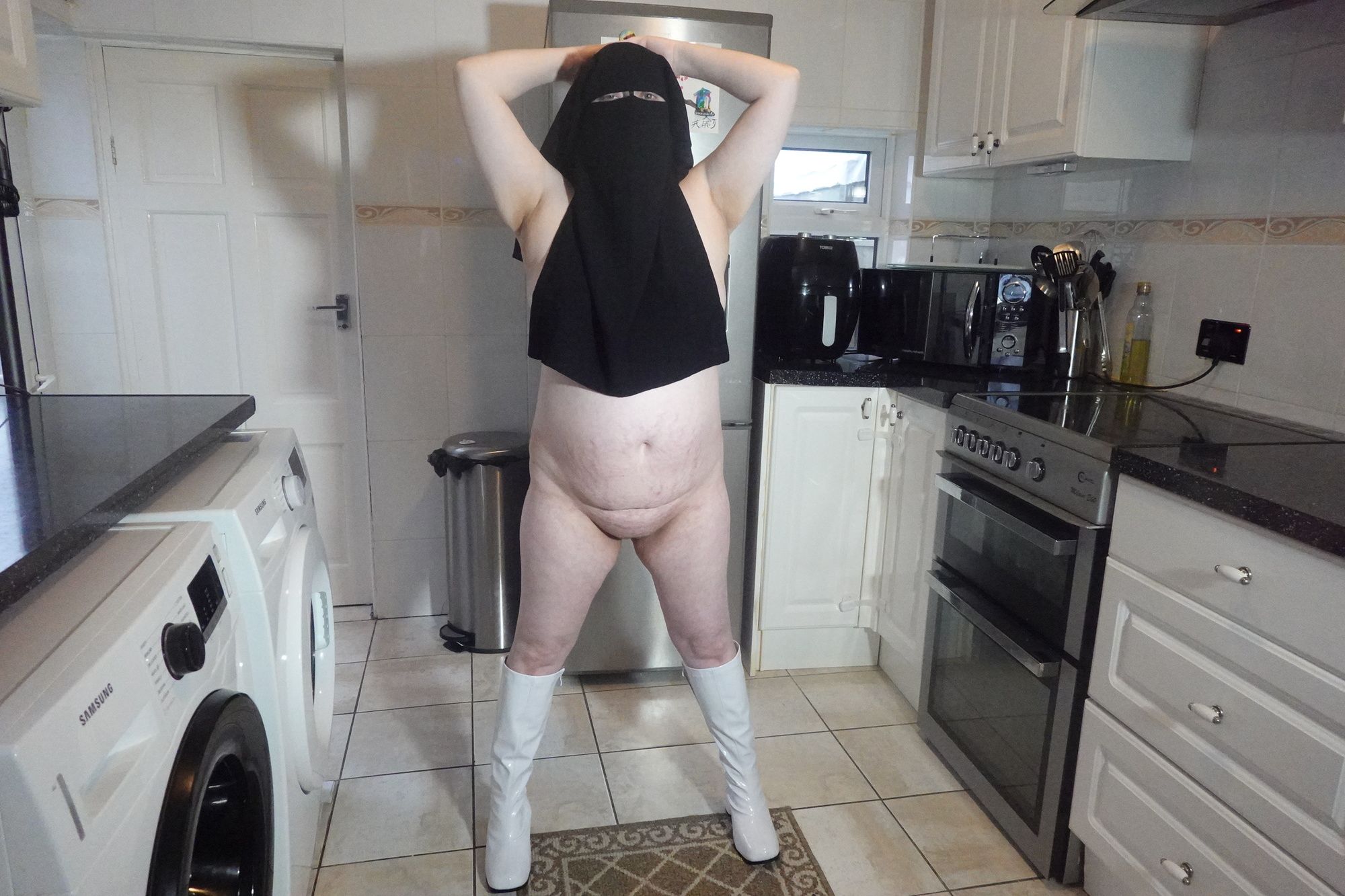 Naked in Niqab and white Knee Boots #17