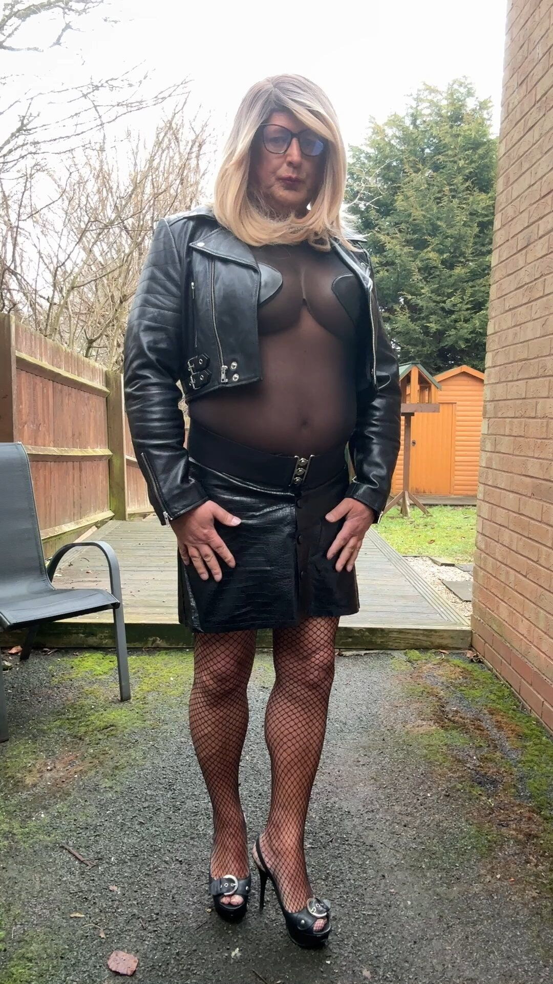 Sexy Crossdresser Kellycd2022 black pvc and nylon bodysuit #58