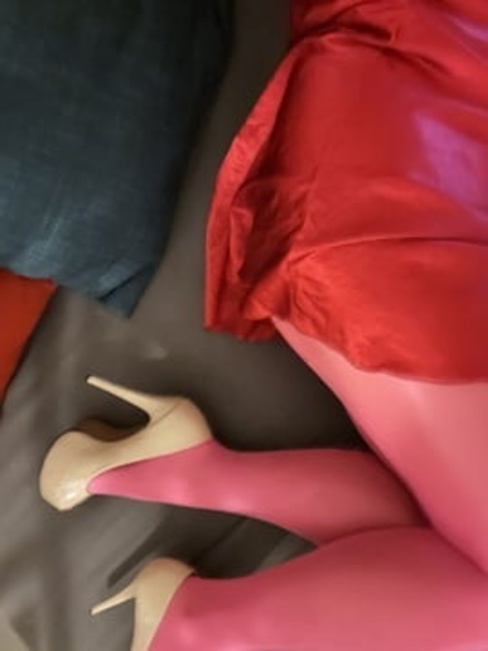 Red Satin and Pink pantyhose  #8