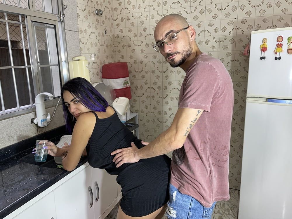 Husband making his wife cum in the kitchen #13