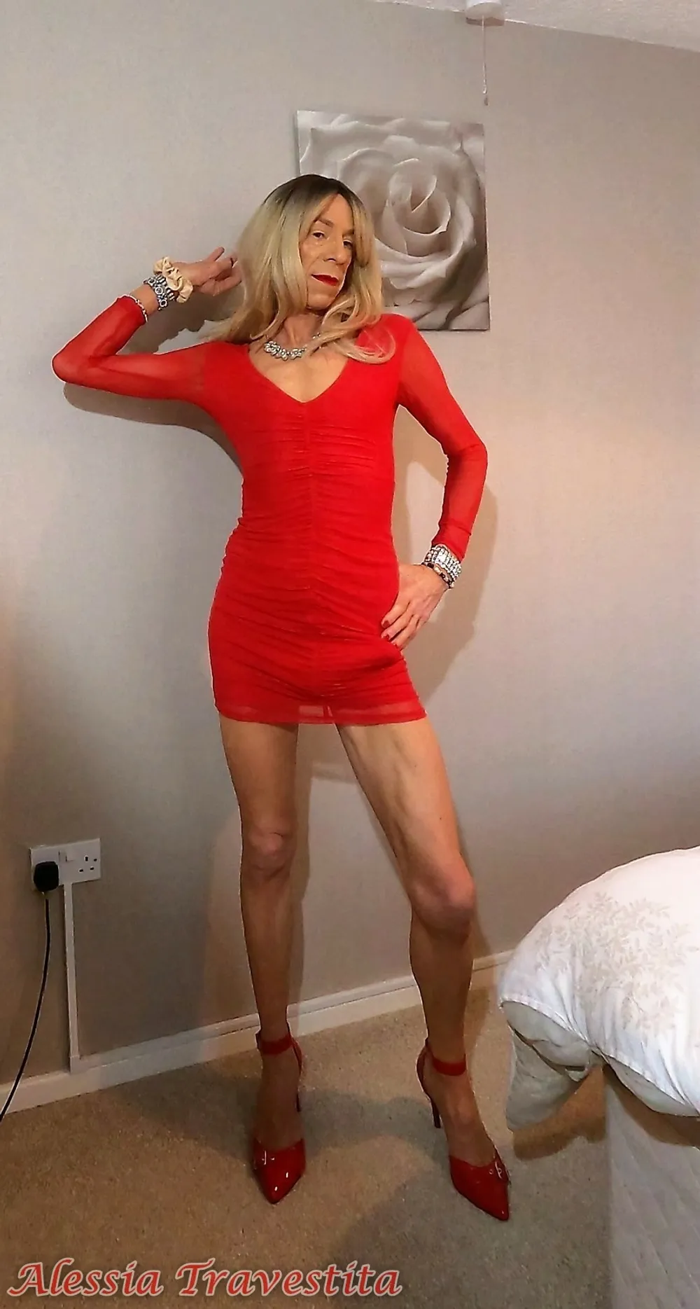 64 Alessia Travestita in Sheer Red Dress #13