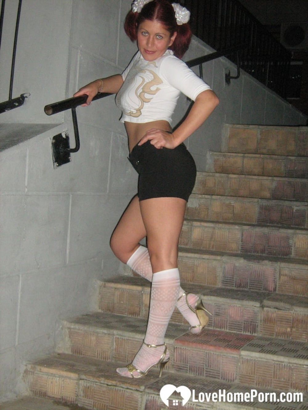 Flexible teen in knee socks uses a toy #21