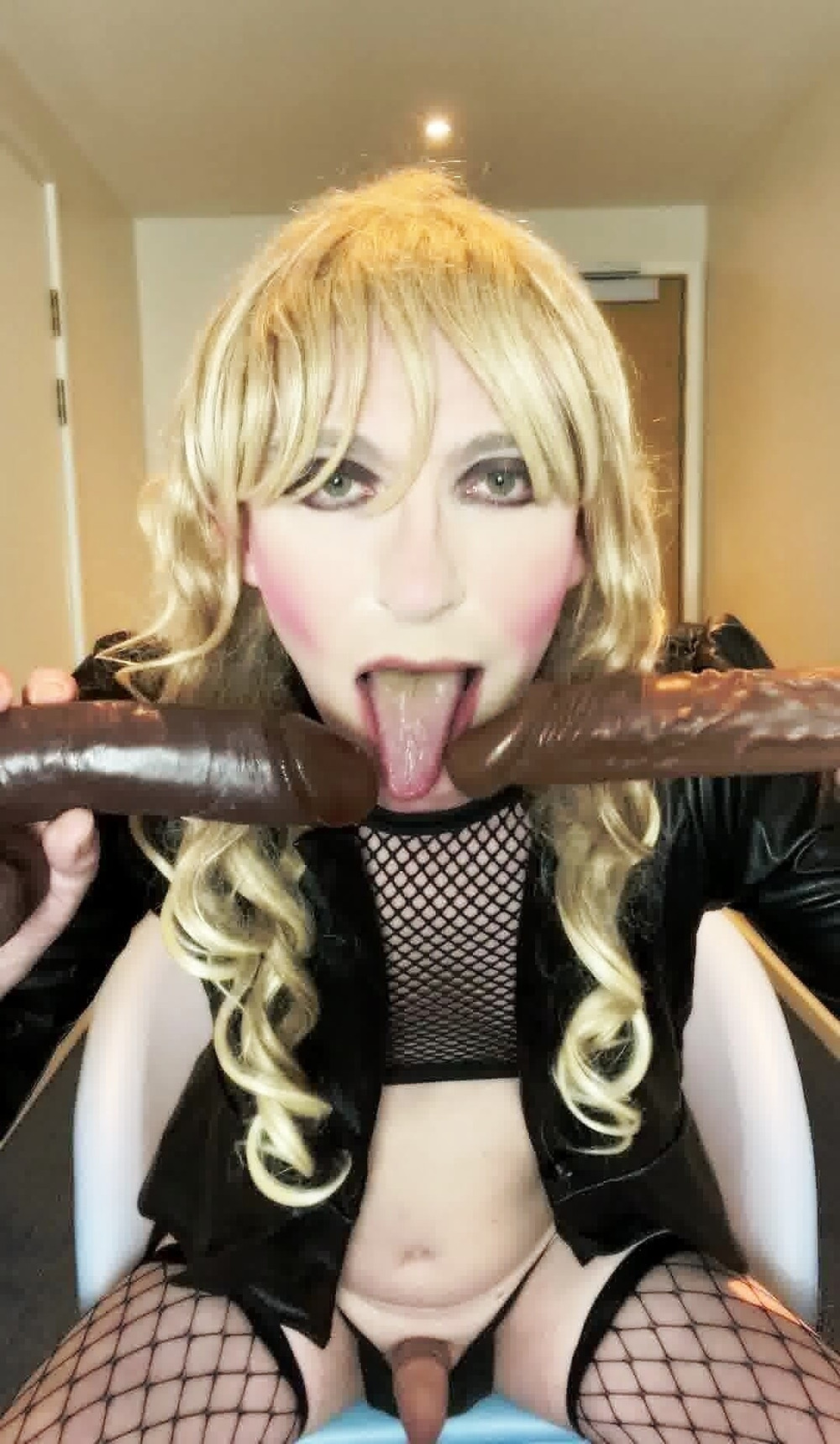 Sissy with two big black dildos #43