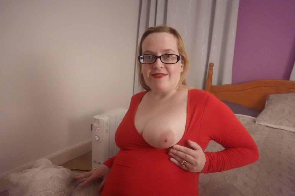 wife Dressed for Date night in high heels and red Dress #18