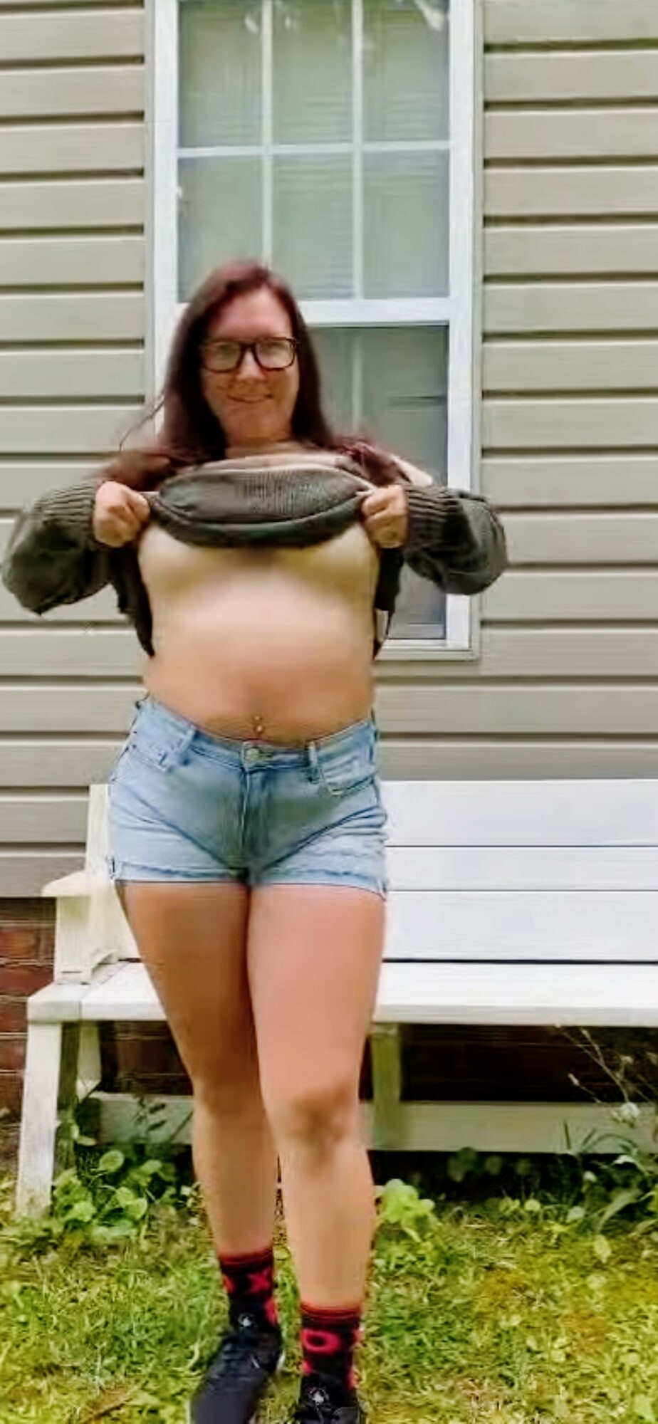 I was outdoors in my green sweater by my 43f boss’s window #10