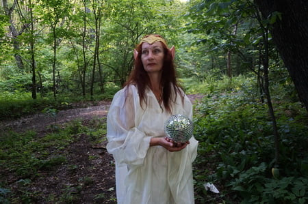 Elf in sunlight in dark forest 2