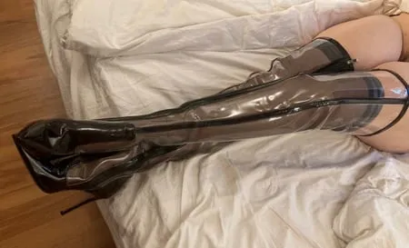 clear pvc plastic boots and nylons           