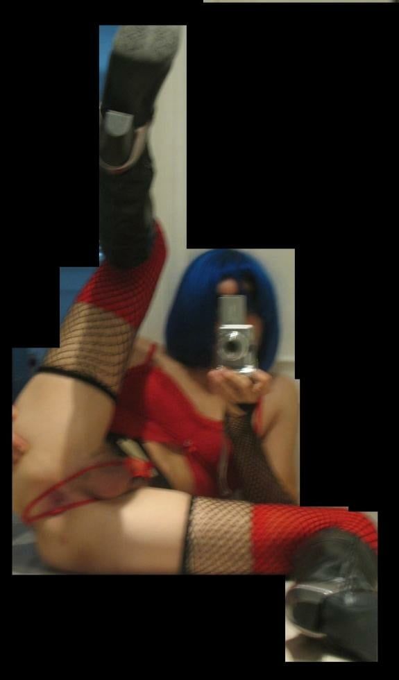 Blue-haired and Red crotchless panties #9