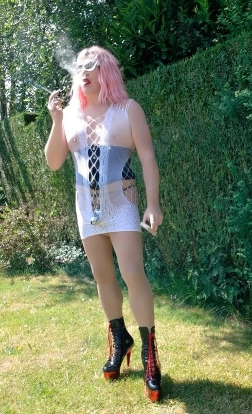 Smoking caged with natural tits #5