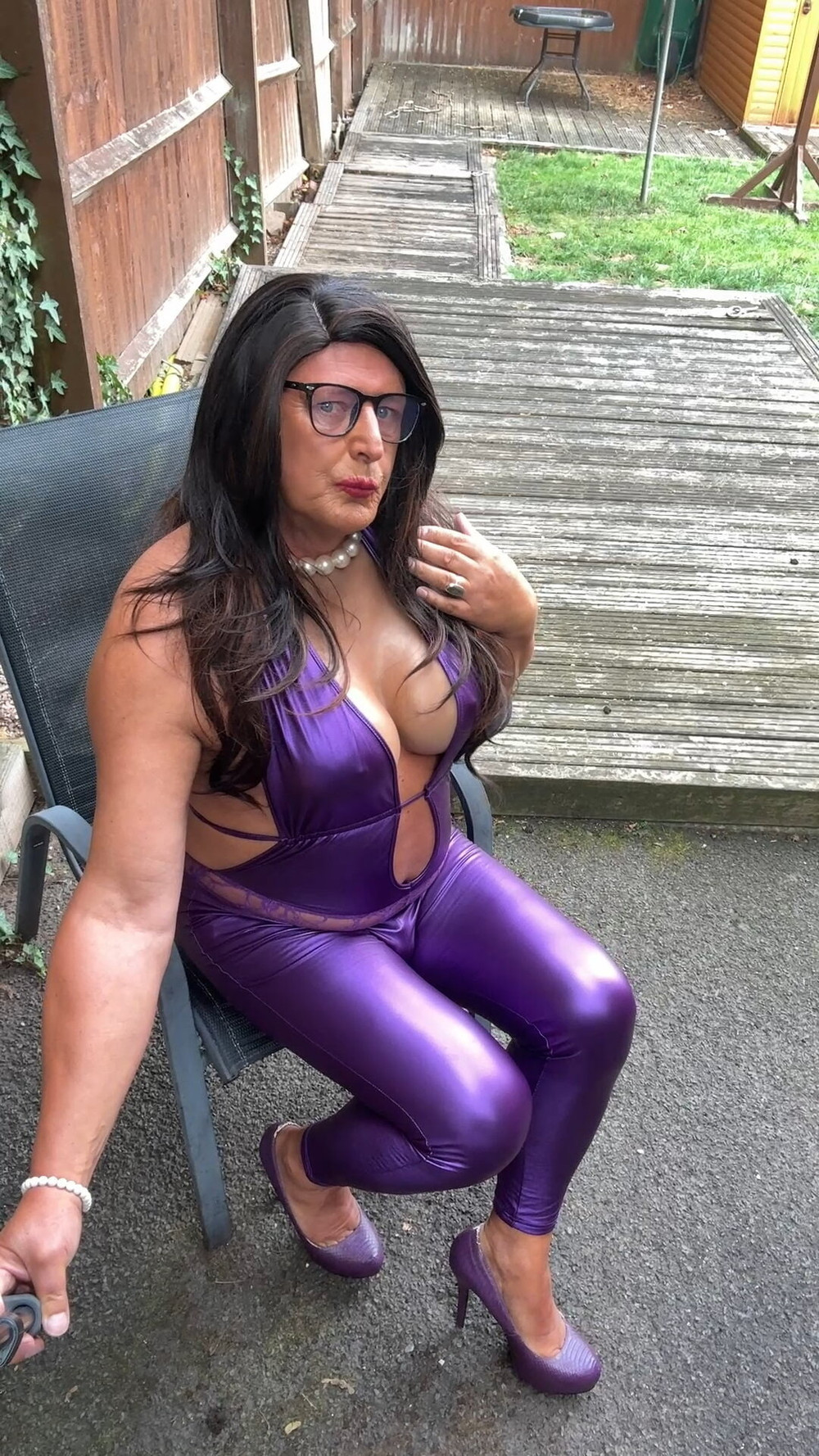Sexy Crossdresser kellycd2022 in purple pvc catsuit and heel #2