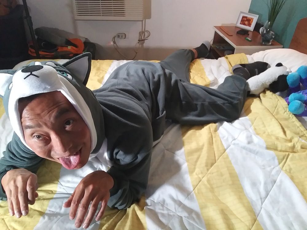 Hot asian boy wearing furry onesies and shiny undies #34