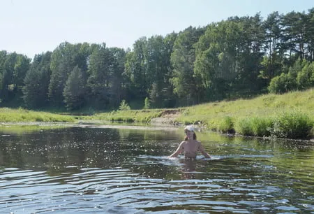 bathing in derzha river         