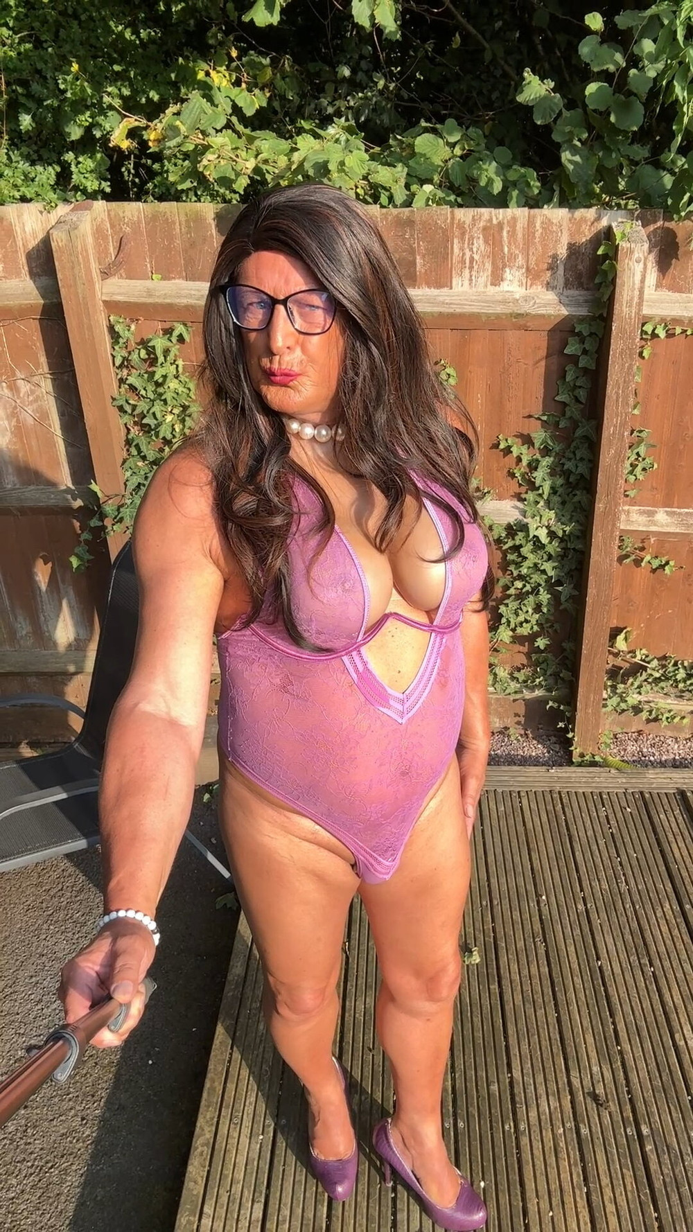 Sexy Crossdresser Kellycd2022’s in purple bodysuit and heels #59