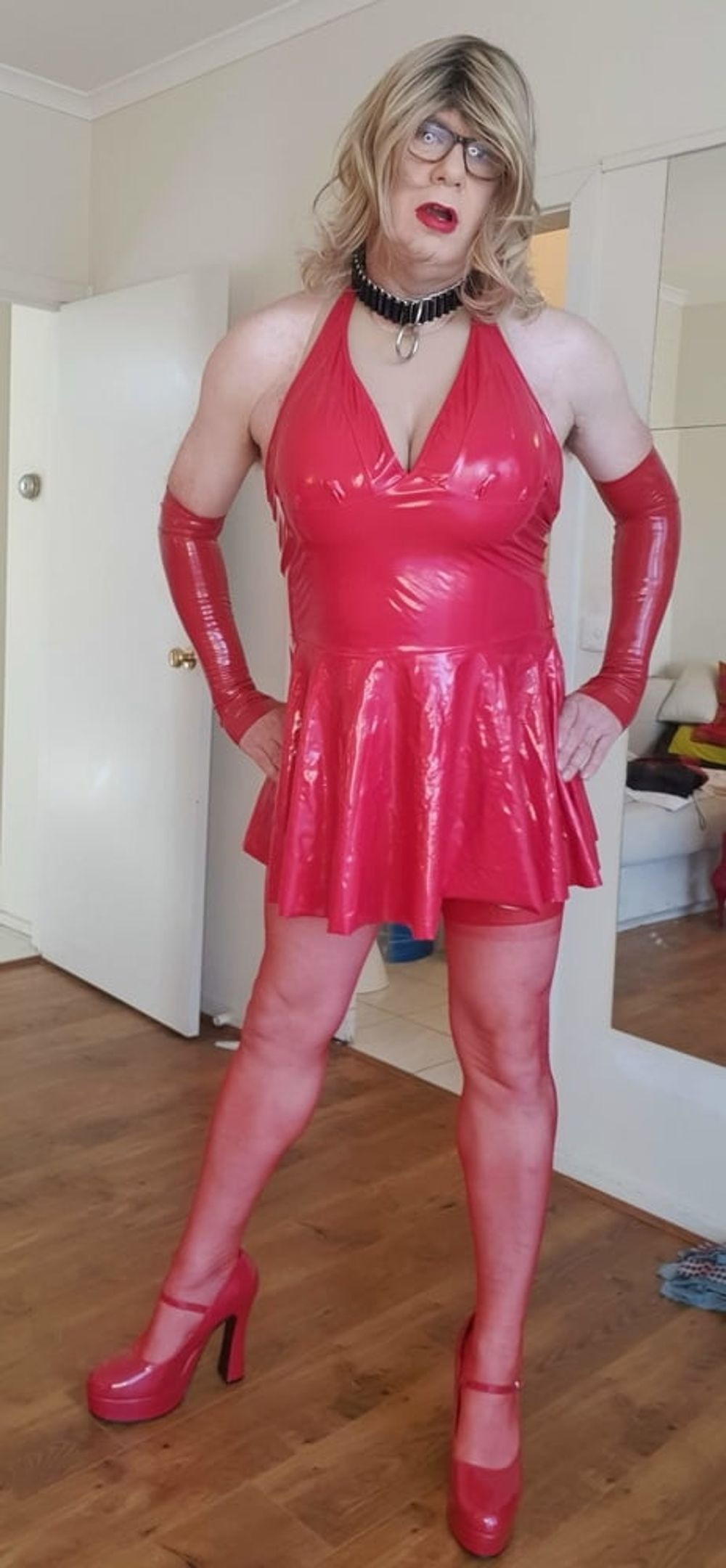 Rachel Wears Red PVC Dress #20