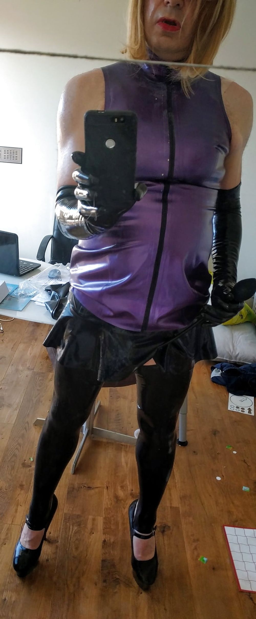 Purple latex with anal plug and pumo #2