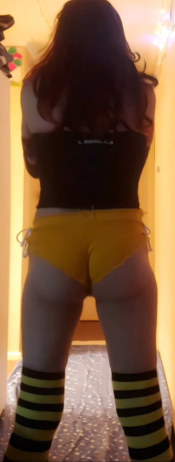 My little dangling shecock and yellow shorts #7