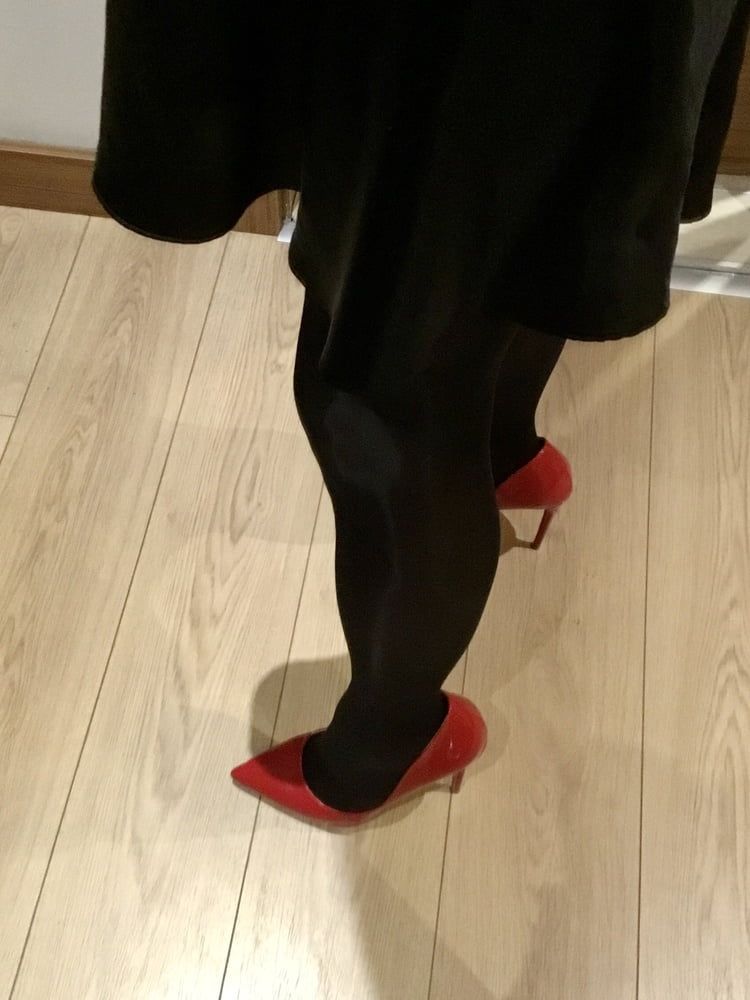 Shiny Black Tights & Red Heels #15