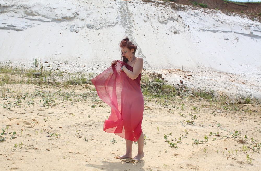 Red Shawl on White sand #36