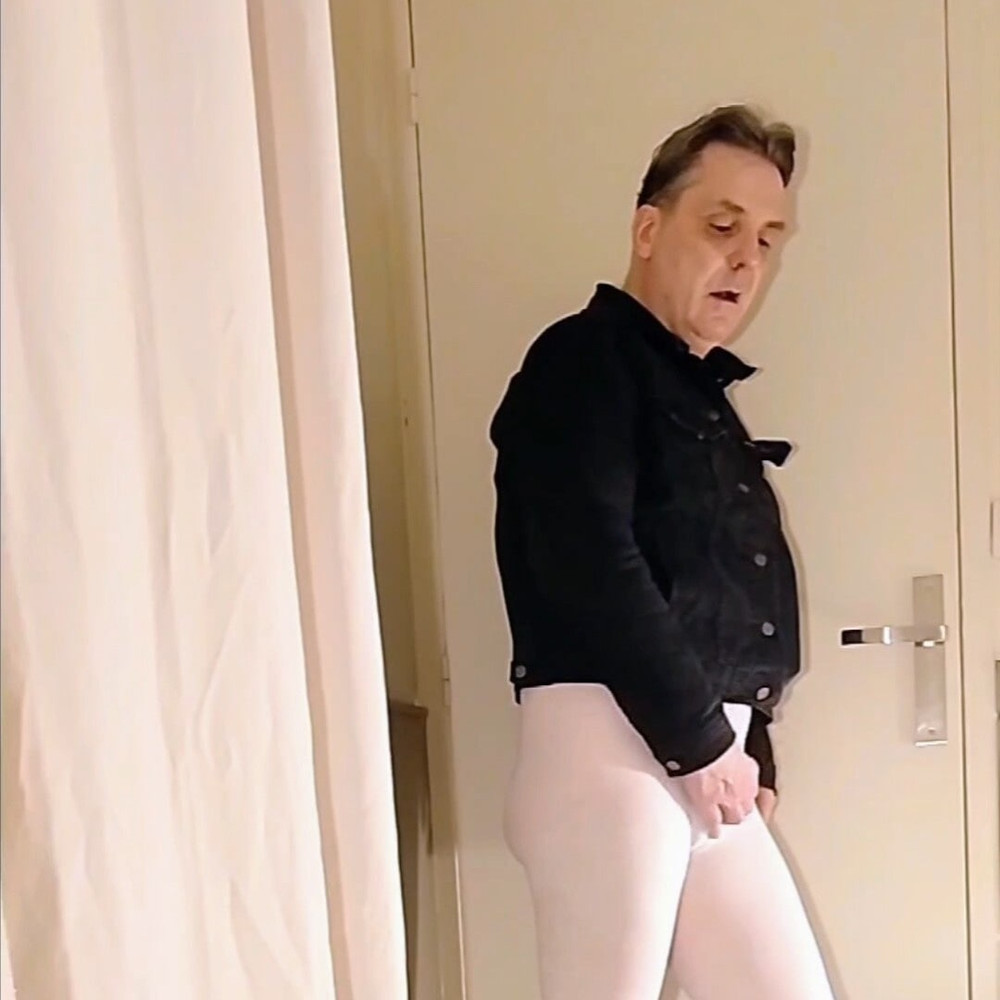 Cock stroking and handjob in white open pantyhose #3