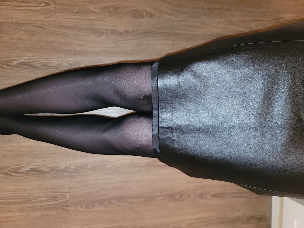 Leather Pencil Skirt with White Half Slip #18