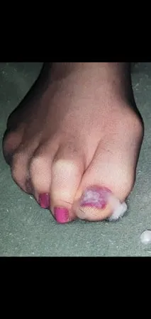 purple toenails nylon cum         