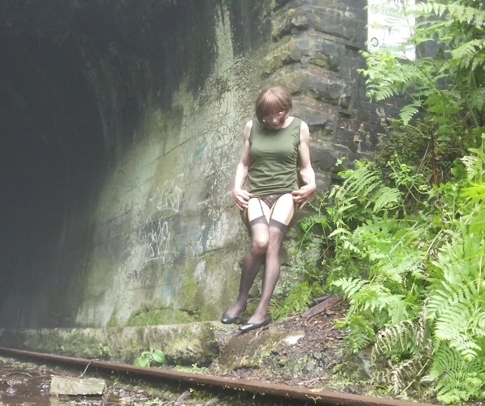Road trip to old train Tunnel-Green Dress #8