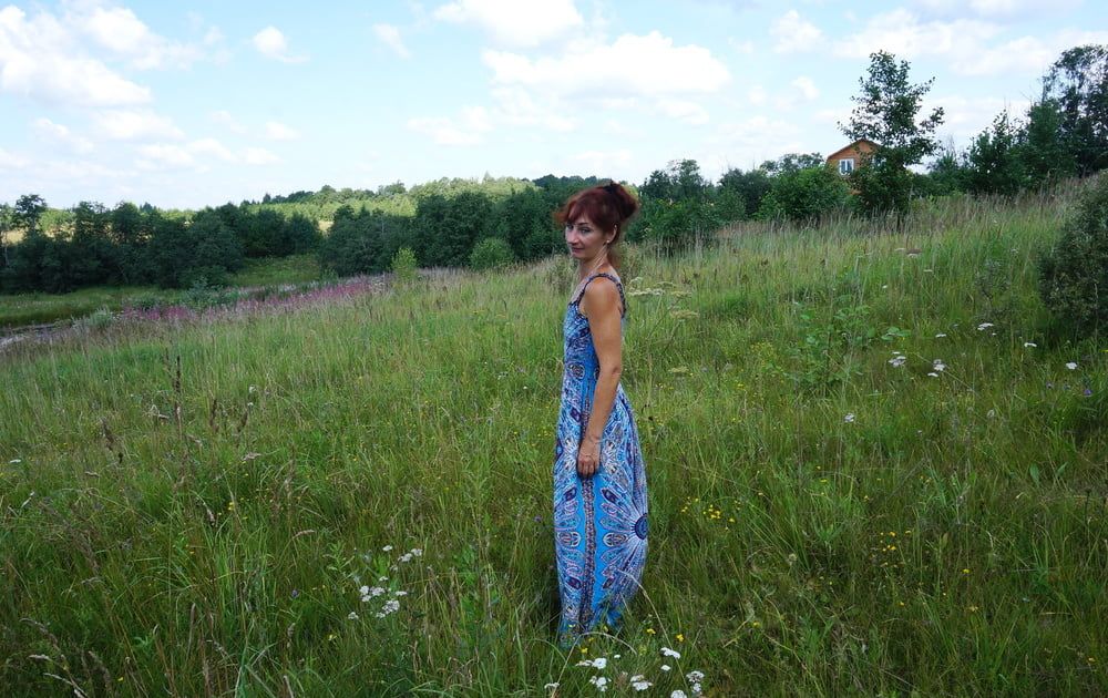 In blue dress in field #31