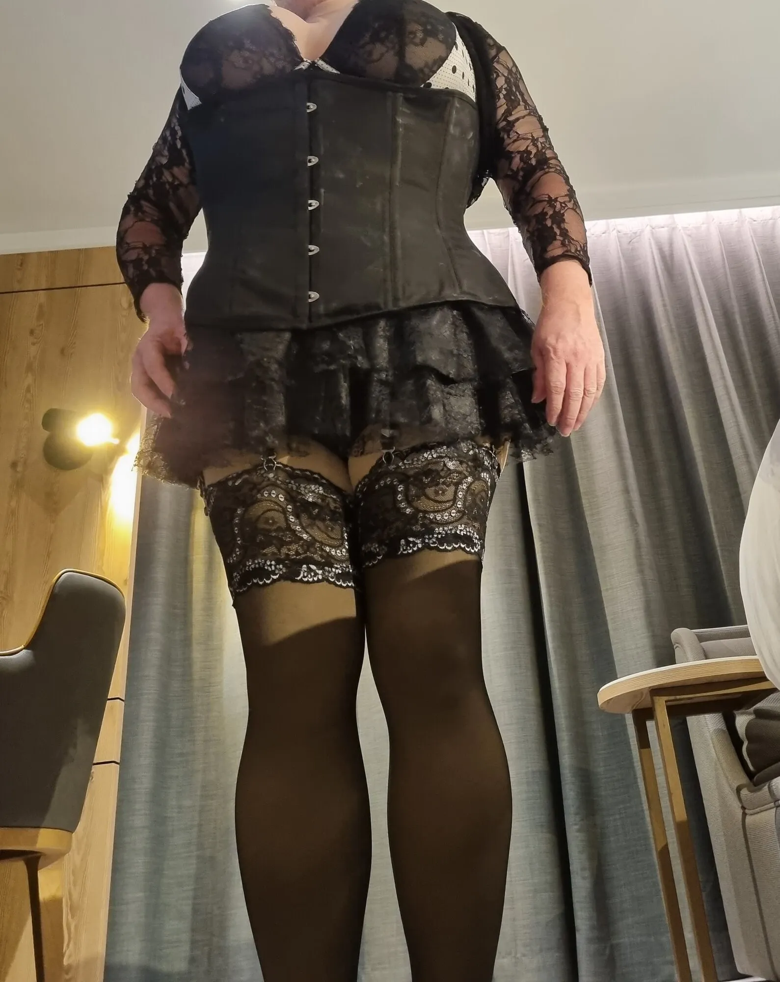 Crossdressing with matching  polka dot bra and  knickers