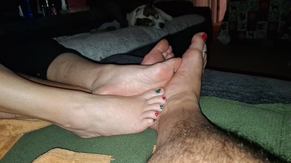 Playing footsie after our Pedicure