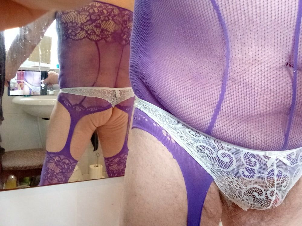 Purple bodysuit stockings and white lacey panties #7