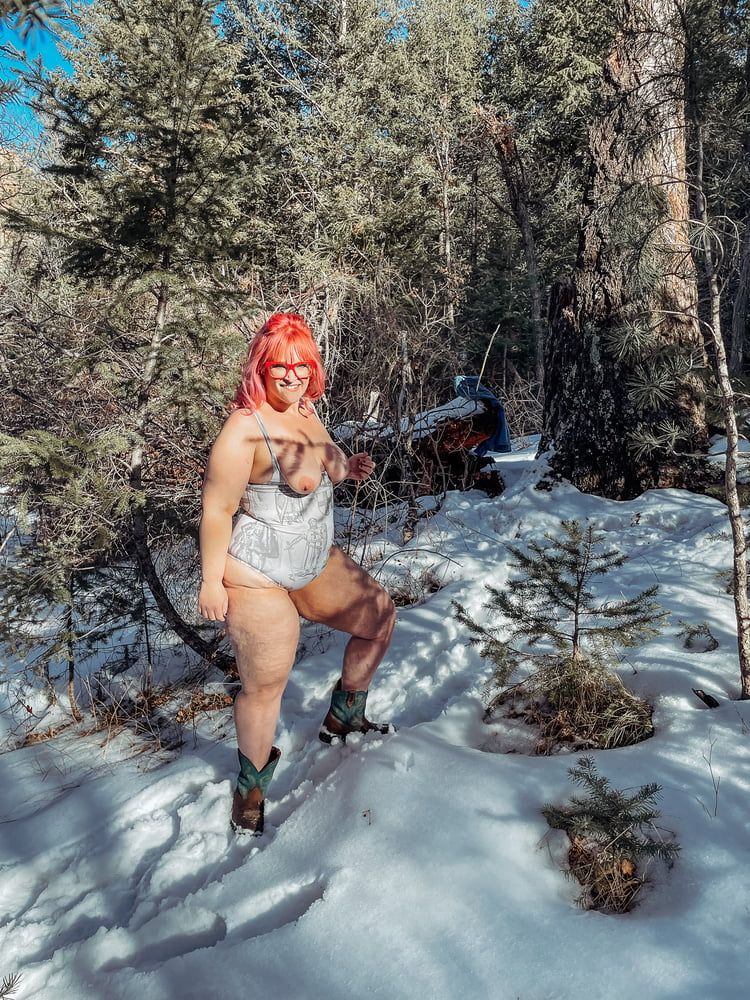 Deeper in the woods Naked and bent over in the snow #14