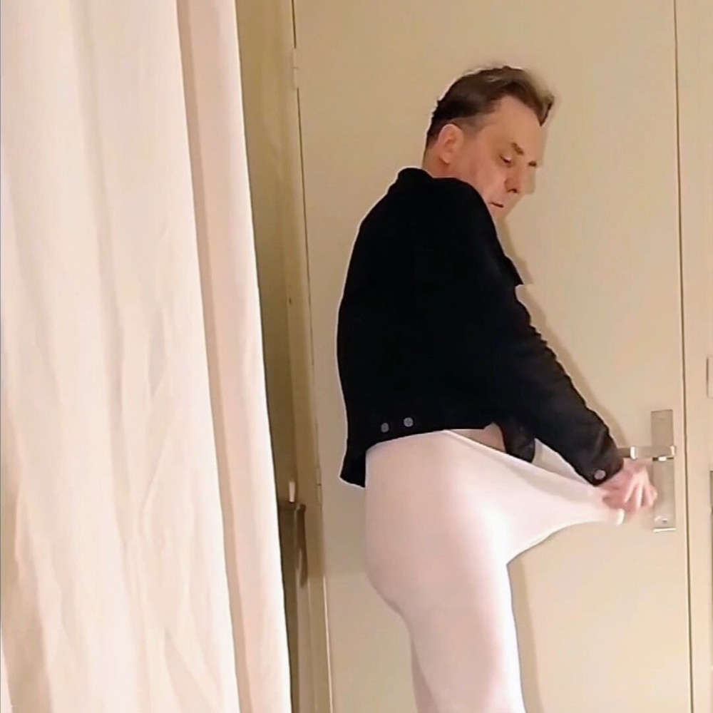 Cock stroking and handjob in white open pantyhose #24