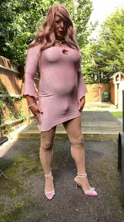 sexy crossdresser kellycd     in pink sparkly dress heels         