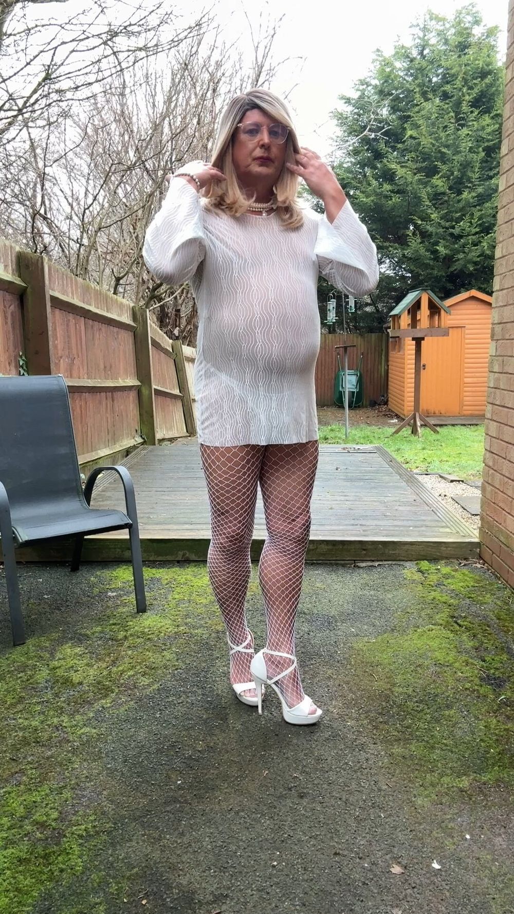 Sexy Crossdresser kellycd2022 in white fishnets fishnets #14